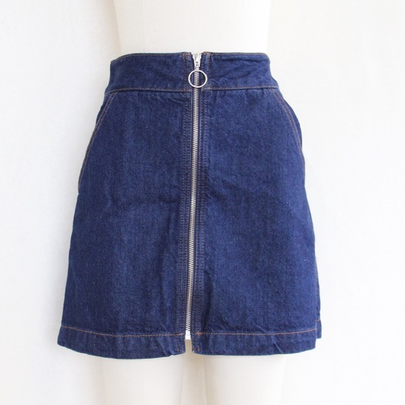 Topshop Denim Zip A-Line Skirt - Picture 4 of 6